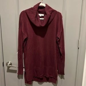 Long, Burgundy Cowl Neck LOFT Sweater
